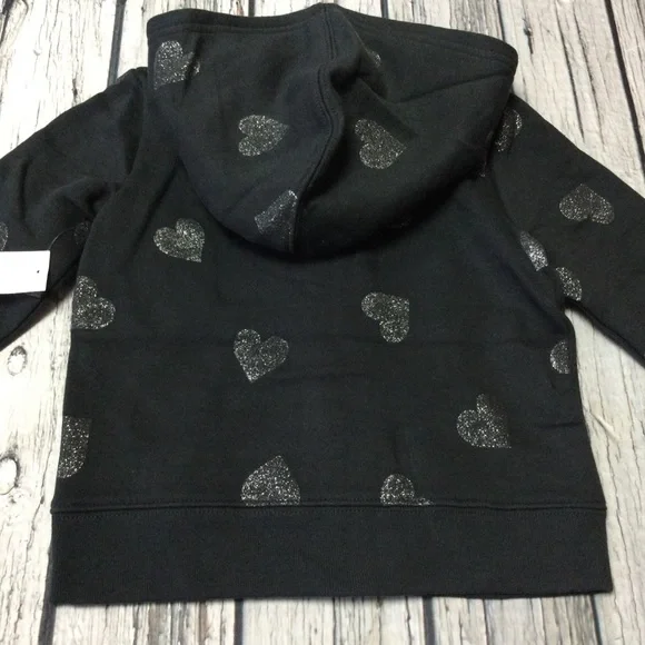 COPY - Gap Girls 2T and 3T Black Sparkle Heart Zip-up Hoodie Sweatshirt. NWT - Picture 4 of 5